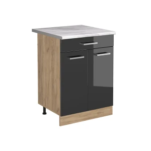 Mobiletto base cucina R-Line Antracite lucido/Rovere dorato 60 cm con cassetto piano di lavoro Marmo Vicco