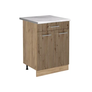 Keukenonderkast R-Line Artisanaal eiken/Goudkleurig Eiken 60 cm met lade marmer werkblad Vicco