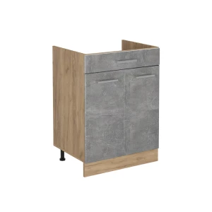 Küchenunterschrank R-Line Beton/Goldkraft Eiche 60 cm mit Schublade ohne Arbeitsplatte Vicco