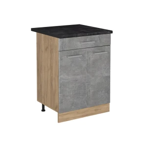 Keukenonderkast R-Line Beton/Goudkleurig Eiken 60 cm met lade antraciet werkblad Vicco