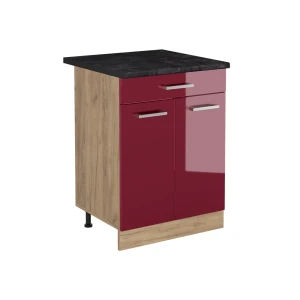 Keukenonderkast R-Line Rode hoogglans/Goudkleurig Eiken 60 cm met lade antraciet werkblad Vicco