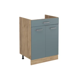 Keukenonderkast R-Line Blauw-grijs/Goudkleurig Eiken 60 cm met lade zonder werkblad Vicco