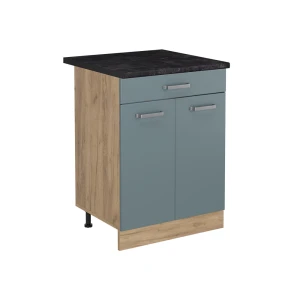 Keukenonderkast R-Line Blauw-grijs/Goudkleurig Eiken 60 cm met lade antraciet werkblad Vicco