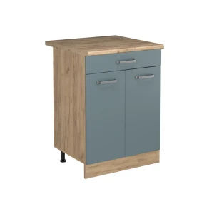 Mobiletto base cucina R-Line Grigio-blu/Rovere dorato 60 cm con cassetto piano di lavoro Rovere dorato Vicco