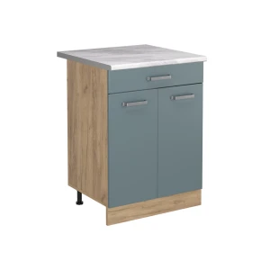 Keukenonderkast R-Line Blauw-grijs/Goudkleurig Eiken 60 cm met lade marmer werkblad Vicco