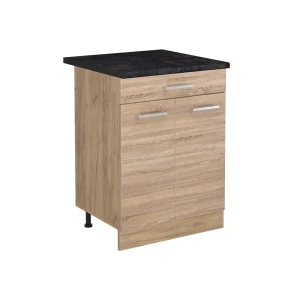 Keukenonderkast R-Line Sonoma/Goudkleurig Eiken 60 cm met lade antraciet werkblad Vicco