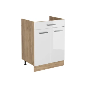 Szafki kuchenne R-Line Biały wysoki połysk/Dąb goldkraft 60 cm z szufladą bez blatu roboczego Vicco