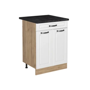 Keukenonderkast R-Line Wit landelijk/Goudkleurig Eiken 60 cm met lade antraciet werkblad Vicco