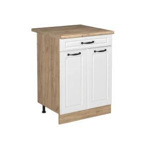 Keukenonderkast R-Line Wit landelijk/Goudkleurig Eiken 60 cm met lade goudkleurig eiken werkblad Vicco