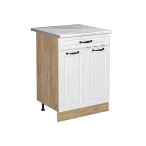 Keukenonderkast R-Line Wit landelijk/Goudkleurig Eiken 60 cm met lade marmer werkblad Vicco
