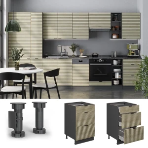 Küchenunterschrank Fame-Line Eiche Paneel/Anthrazit 50 cm, AP Marmor livinity®