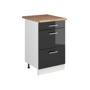 Meuble cuisine R-Line Anthracite Haute brillance/Blanc 50cm plan de travail Chêne doré Vicco