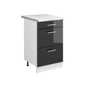 Keukenonderkast R-Line Antraciet Hoogglans/Wit 50 cm marmer werkblad Vicco
