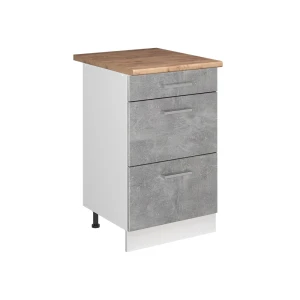 Keukenonderkast R-Line Beton/Wit 50 cm goudkleurig eiken werkblad Vicco