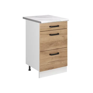 Keukenonderkast R-Line Goudkleurig Eiken/Wit 50 cm marmer werkblad Vicco