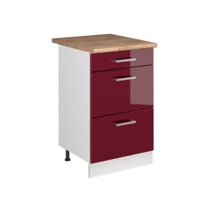 Keukenonderkast R-Line Rode hoogglans/Wit 50 cm goudkleurig eiken werkblad Vicco