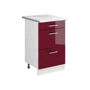Keukenonderkast R-Line Rode hoogglans/Wit 50 cm marmer werkblad Vicco