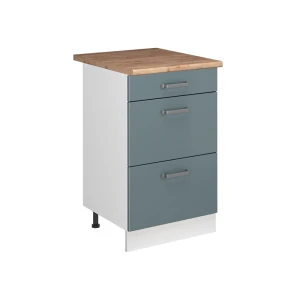 Keukenonderkast R-Line Blauw-grijs/Wit 50 cm goudkleurig eiken werkblad Vicco