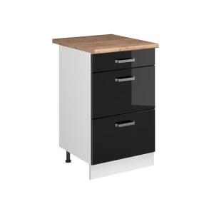 Keukenonderkast R-Line Zwart hoogglans/Wit 50 cm goudkleurig eiken werkblad Vicco