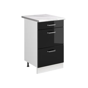 Keukenonderkast R-Line Zwart hoogglans/Wit 50 cm marmer werkblad Vicco