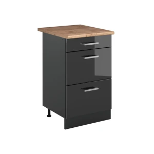 Keukenonderkast R-Line Antraciet Hoogglans/Antraciet 50 cm goudkleurig eiken werkblad Vicco