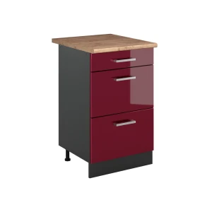 Keukenonderkast R-Line Rode hoogglans/Antraciet 50 cm goudkleurig eiken werkblad Vicco