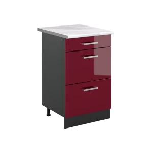 Keukenonderkast R-Line Rode hoogglans/Antraciet 50 cm marmer werkblad Vicco