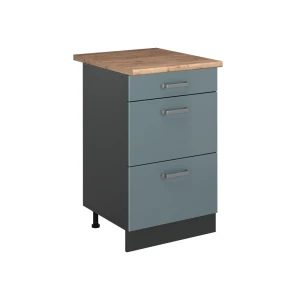 Keukenonderkast R-Line Blauw-grijs/Antraciet 50 cm goudkleurig eiken werkblad Vicco