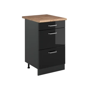 Keukenonderkast R-Line Zwart hoogglans/Antraciet 50 cm goudkleurig eiken werkblad Vicco