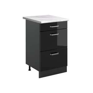 Keukenonderkast R-Line Zwart hoogglans/Antraciet 50 cm marmer werkblad Vicco