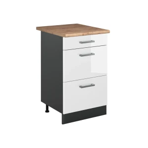 Keukenonderkast R-Line Wit Hoogglans/Antraciet 50 cm goudkleurig eiken werkblad Vicco