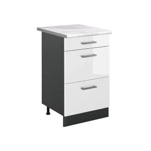 Keukenonderkast R-Line Wit Hoogglans/Antraciet 50 cm marmer werkblad Vicco