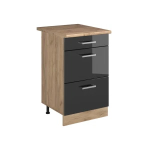 Keukenonderkast R-Line Antraciet Hoogglans/Goudkleurig Eiken 50 cm goudkleurig eiken werkblad Vicco