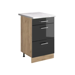 Keukenonderkast R-Line Antraciet Hoogglans/Goudkleurig Eiken 50 cm marmer werkblad Vicco