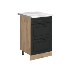 Keukenonderkast R-Line Antraciet landelijk/Goudkleurig Eiken 50 cm marmer werkblad Vicco