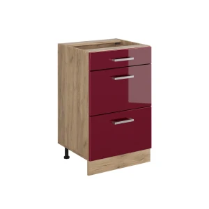 Keukenonderkast R-Line Rode hoogglans/Goudkleurig Eiken 50 cm zonder werkblad Vicco