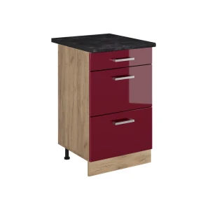 Kitchen base cabinet R-Line Red high gloss/Goldkraft oak 50 cm anthracite worktop Vicco