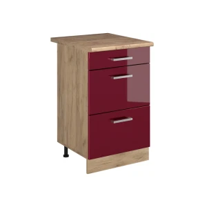 Kitchen base cabinet R-Line Red high gloss/Goldkraft oak 50 cm Goldkraft oak worktop Vicco
