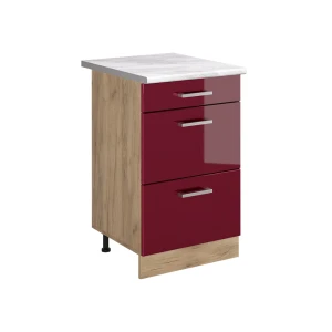Keukenonderkast R-Line Rode hoogglans/Goudkleurig Eiken 50 cm marmer werkblad Vicco