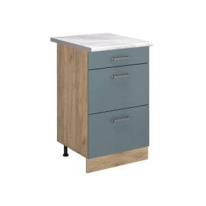 Keukenonderkast R-Line Blauw-grijs/Goudkleurig Eiken 50 cm marmer werkblad Vicco