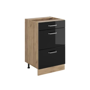 Keukenonderkast R-Line Zwart hoogglans/Goudkleurig Eiken 50 cm zonder werkblad Vicco