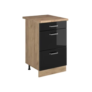 Kitchen base cabinet R-Line Black high gloss/Goldkraft oak 50 cm Goldkraft oak worktop Vicco