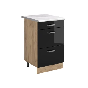 Szafka dolna do kuchni R-Line Czarny połysk/Dąb goldkraft 50 cm blat roboczy Marmur Vicco