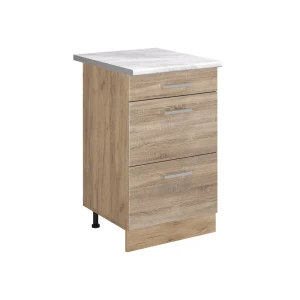 Kitchen base cabinet R-Line Sonoma/Goldkraft oak 50 cm marble worktop Vicco