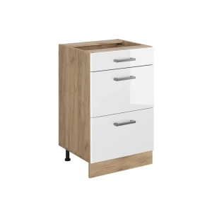 Kitchen base cabinet R-Line White High Gloss/Goldkraft oak 50 cm without worktop Vicco