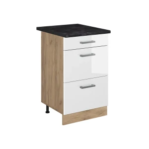 Keukenonderkast R-Line Wit Hoogglans/Goudkleurig Eiken 50 cm antraciet werkblad Vicco
