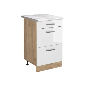 Keukenonderkast R-Line Wit Hoogglans/Goudkleurig Eiken 50 cm marmer werkblad Vicco