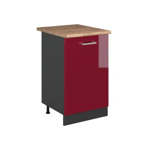 Kitchen base cabinet R-Line Red high gloss/Anthracite 50 cm Goldkraft oak worktop Vicco
