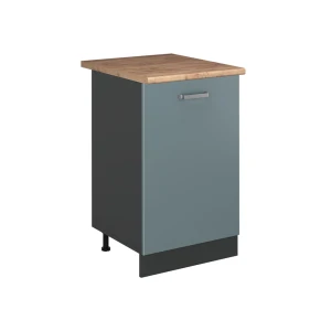 Kitchen base cabinet R-Line Blue-Grey/Anthracite 50 cm Goldkraft oak worktop Vicco