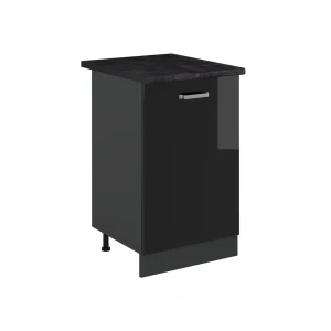 Kitchen base cabinet R-Line Black high gloss/Anthracite 50 cm anthracite worktop Vicco